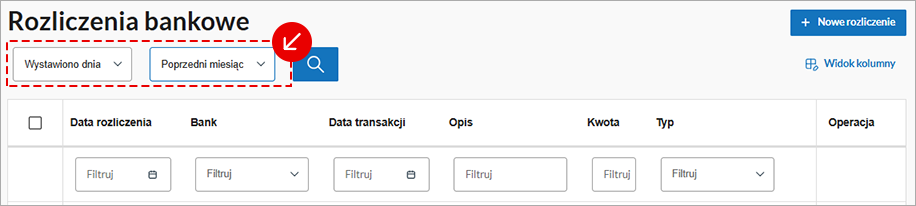 Ekran filtrowania faktur po dacie dokumentu